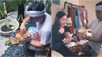 Momen Laura Theux dan Indra Brotolaras rayakan dedinan anak pakai adat Bali. (sumber: Instagram/laura_theux)