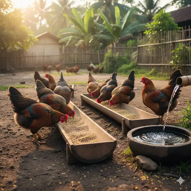 Pola Pakan Ayam Kampung (Foto: Gemini AI)