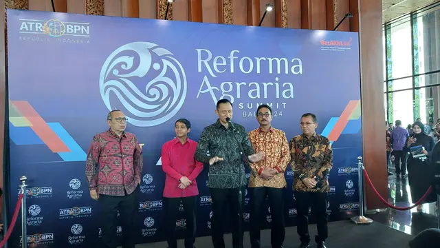 Menteri Agraria dan Tata Ruang/Kepala Badan Pertanahan Nasional (ATR/BPN) Agus Harimurti Yudhoyono d alam Reforma Agraria Summit 2024, di Sanur, Bali, Sabtu (15/6/2024). (Arief/Liputan6.com)