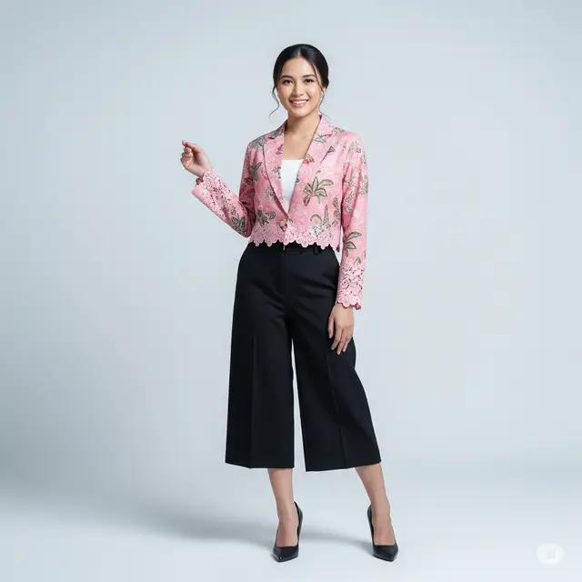 Model Crop Blazer Batik Kombinasi Renda.