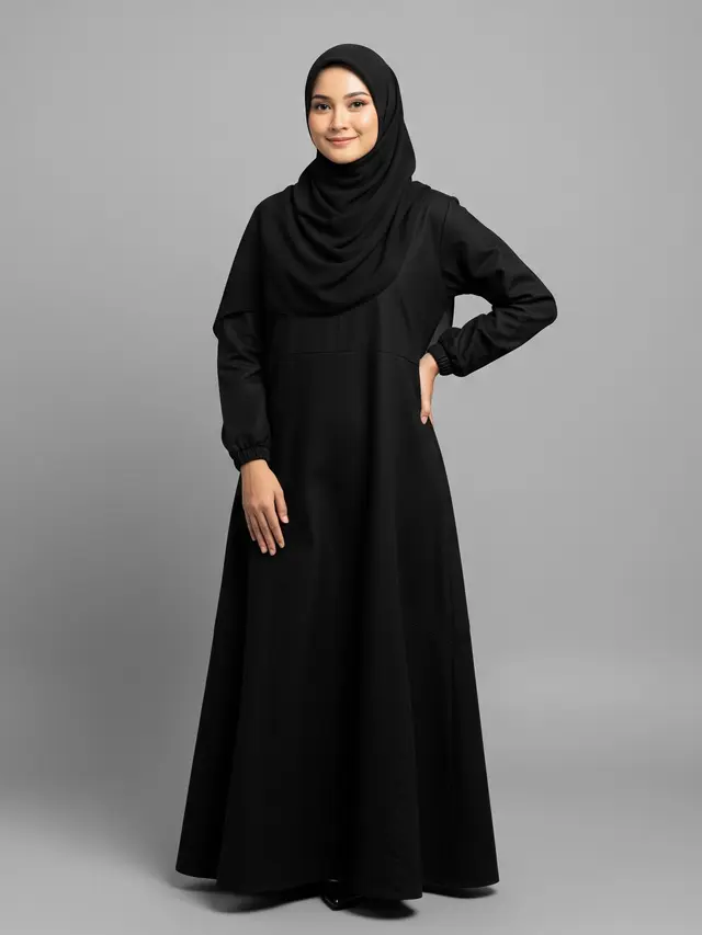 Gamis Katun Madinah Kombinasi Hitam untuk Tampilan Rapi