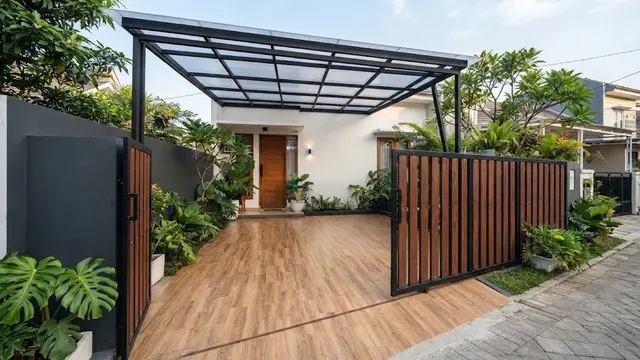 Ide Lantai Carport dengan Kanopi Transparan