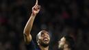 Ekspresi pemain PSG, Lucas Moura, setelah mencetak gol ke gawang Basel dalam laga lanjutan Grup A Liga Champions di Stadion Parc Des Princes, Paris, Kamis (20/10/2016) dini hari WIB. (AFP/Franck Fife)