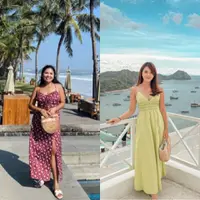 Liburan di pantai, Giovani dan Felicia tampil mengenakan dress spaghetti strap. Keduanya pun membawa tas anyam etniknya. @feliciahutapeaaa/@chengiovanis