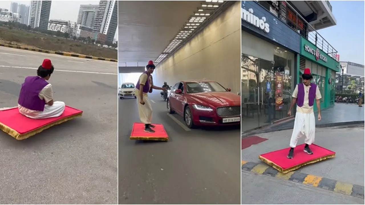 Kendarai Karpet Ajaib, Pria Ini 'Terbang' di Jalan Raya Bak Aladdin Dunia Nyata