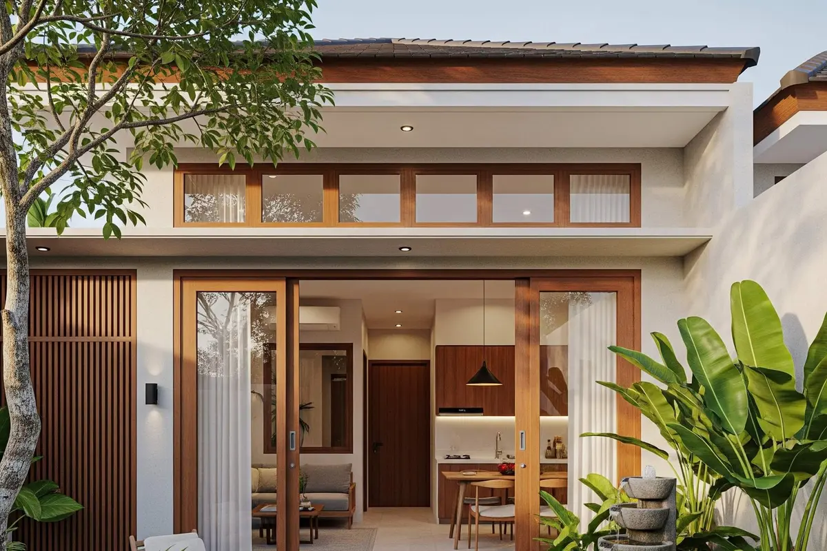Desain Rumah Kecil Tropis dengan Taman Belakang