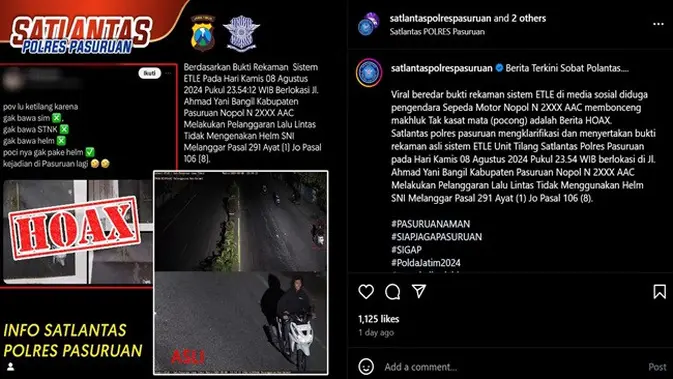 <p>Gambar tangkapan layar unggahan dari akun Instagram @satlantaspolrespasuruan.</p>