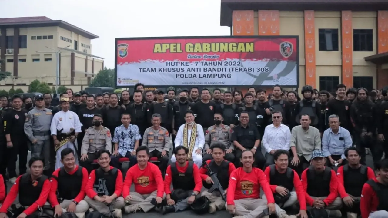 Apel gabungan HUT ke 7 Tekab 308 Polda Lampung