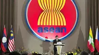 Sekretaris Jenderal ASEAN Kim Kao Hourn dalam acara peringatan 57th ASEAN Day di Kantor Sekretariat ASEAN, Kamis (8/8/2024). (Dok. Liputan6/ Benedikta Miranti)