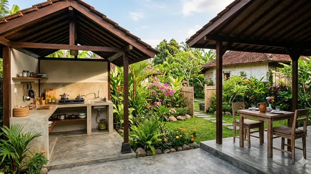 Model Dapur Outdoor yang Cocok untuk Rumah Kecil di Desa. AI