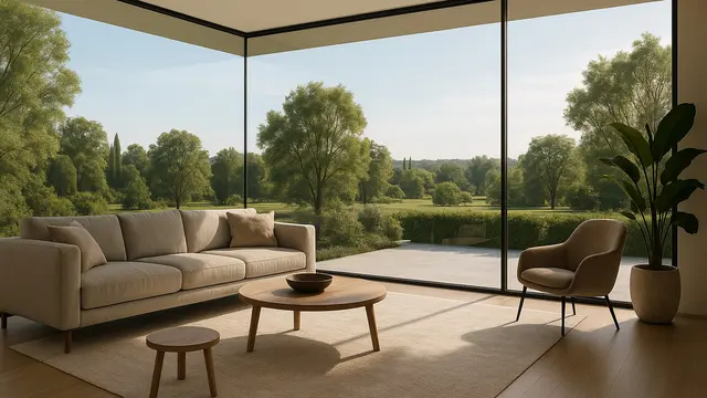 Inspirasi Ruang Tamu dengan Kaca Besar 2025/ Ilustrasi AI