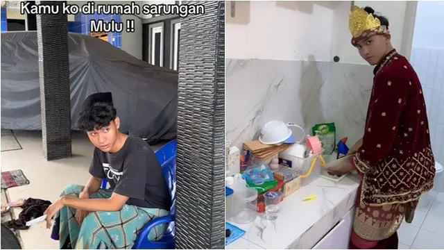 6 Potret Pria Ikut Tren 'Kenapa di Rumah Sarungan Mulu', Versi Bapak-Bapak Kocak