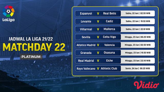 Link Live Streaming Liga Spanyol 2021/2022 Matchday 22 di Vidio, 22-24 Januari 2022