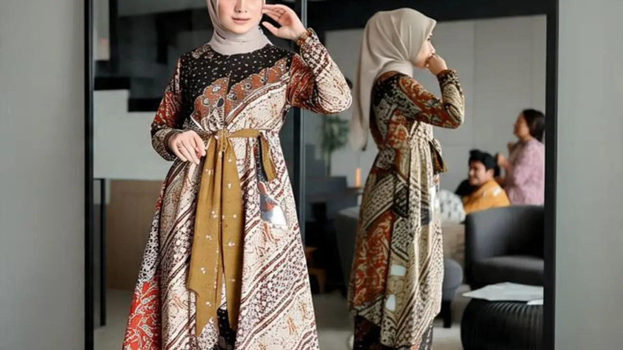 Ilustrasi Baju Batik Pesta Wanita Berhijab (Sumber Gambar: Meta AI)