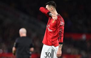 Striker Manchester United asal Slovenia bernomor punggung 30, Benjamin Sesko, bereaksi selama pertandingan putaran ketiga Piala FA Inggris antara Manchester United dan Brighton and Hove Albion di Stadion Old Trafford di Manchester, barat laut Inggris, pada 11 Januari 2026.
(PETER POWELL/AFP)