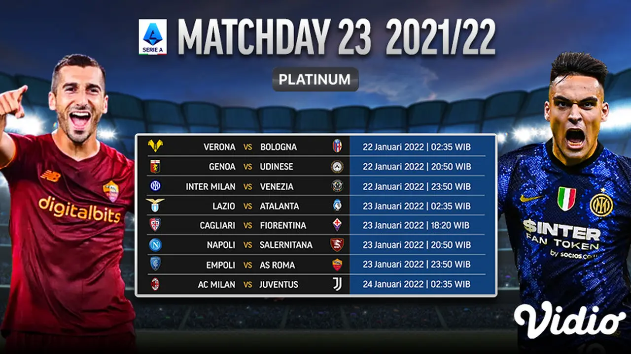 Link Live Streaming Liga Italia 2021/2022 matchday 23 di Vidio, 22-24 Januari 2022