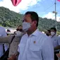 Menteri Kelautan dan Perikanan (KKP) Sakti Wahyu Trenggono ketika berkunjung ke Bungus Teluk Kabung. (Liputan6.com/ Novia Harlina)