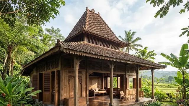 Rumah Desa Bergaya Joglo dengan Atap Tinggi