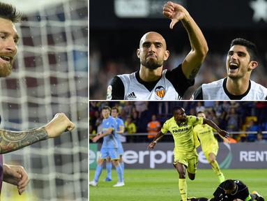 Berikut ini klasemen top scorer La Liga Spanyol 2017/2018 hingga pekan ke-11 yang dipimpin oleh bintang Barcelona, Lionel Messi. (Kolase foto-foto dari AFP)