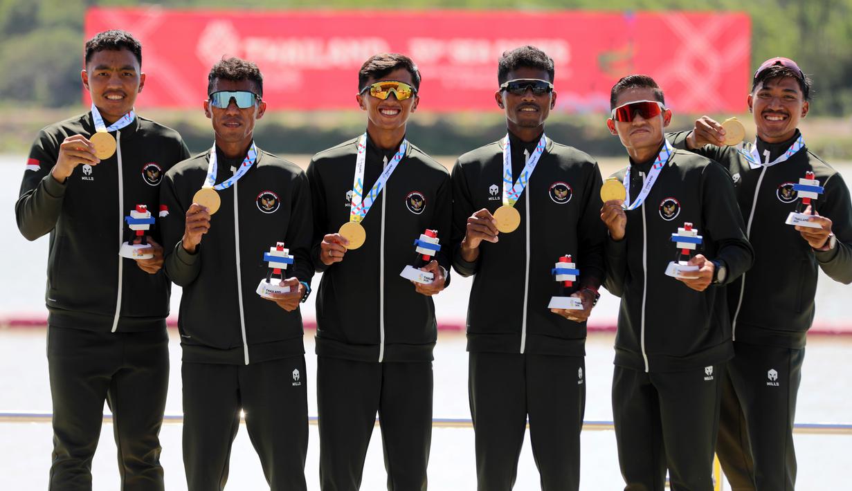 Tim dayung Indonesia sukses menyabet dua medali emas di SEA Games 2025 Thailand usai bertanding di The Royal Thai Navy Rowing and Canoeing Training Center, Rayong, pada Selasa (15/12/2025). (Foto: NOC Indonesia/Didik Setiawan)