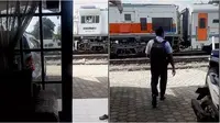 Viral pria dijemput pakai kereta api saat berangkat kerja. (TikTok/arisantiyusi120691)