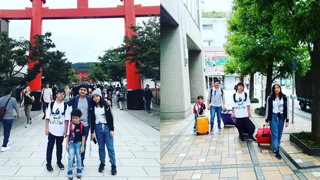 Begini potret Sahrull Gunawan bersama tiga anaknya saat berlibur di Jepang. Anak-anak Sarul Gunawan kompak pakai baju senada.