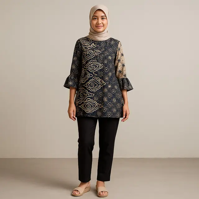Model Baju Batik Lengan Ruffle Kekinian di 2025/Ilustrasi gambar oleh AI