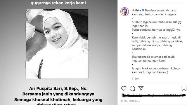 Perawat Ari Puspita Sari meninggal dunia karena terinfeksi Covid-19