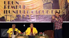 Cagub DKI Jakarta, Basuki Tjahaja Purnama (kanan) saat menghadiri Urun Rembuk Iluni UI di Grand Sahid Jaya, Jakarta, Kamis (12/1). Urun rembuk berlangsung tertutup. (Liputan6.com/Helmi Fithriansyah)