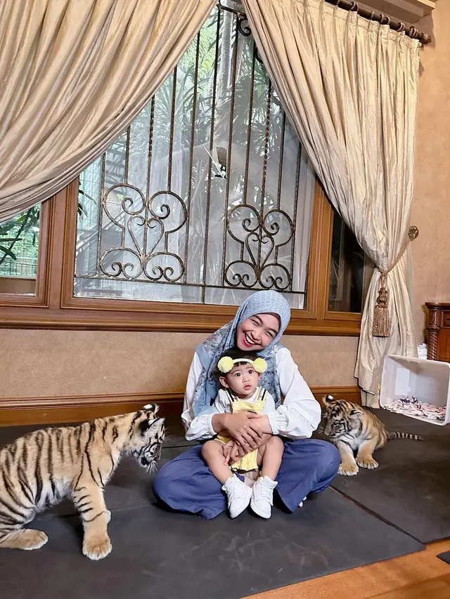 Ria Ricis dan Moana main bareng harimau Alshad Ahmad (Foto: instagram riaricis1795)