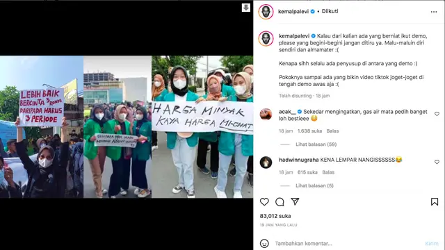 Kemal Palevi Sindir Pendemo yang Bawa Poster Bertuliskan Nyeleneh, Permalukan Diri Sendiri dan Almamater