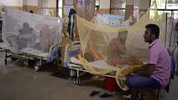 Sejumlah pasien menjalani perawatan karena menderita demam berdarah di Rumah Sakit Shishu Dhaka, Bangladesh, Rabu (31/7/2019). Infeksi virus yang ditularkan melalui gigitan nyamuk Aedes aegypti telah menyebar di 61 dari 64 distrik di negara itu. (AP Photo/Mahmud Hossain Opu)