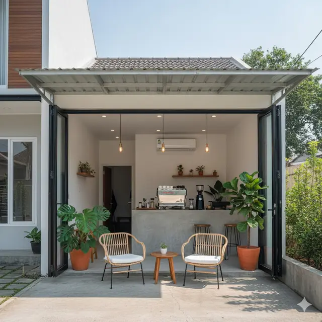 Desain Warung Kopi Kekinian di Garasi Rumah