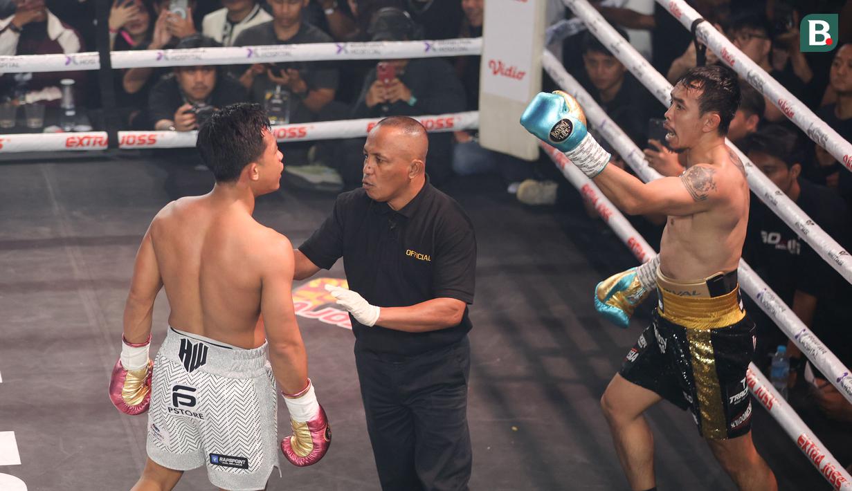 Rudy Golden Boy dan Paris Pernandes bersitegang pada laga HSS Series 6 di W Superclub Gatsu, Jakarta, pada Senin (10/11/2025) dini hari WIB. (Bola.com/M Iqbal Ichsan)