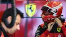 Leclerc mengaku kecewa usai gagal finis pada balapan yang berlangsung di Sirkuit Baku tersebut. Ditambah, rekannya, Sainz yang juga harus madek akibat kerusakan hidrolik. (AFP/Natalia Kolesnikova)