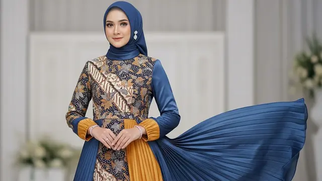 Gamis Batik Kombinasi Satin untuk Pesta Resmi dan Semi Formal