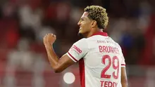 Penyerang AS Monaco, Paris Brunner, merayakan gol yang dicetaknya dalam pertandingan Liga Prancis antara AS Monaco dan RC Lens di Stadion Louis II, Monako, 18 September 2026. (Valery Hache/ AFP)