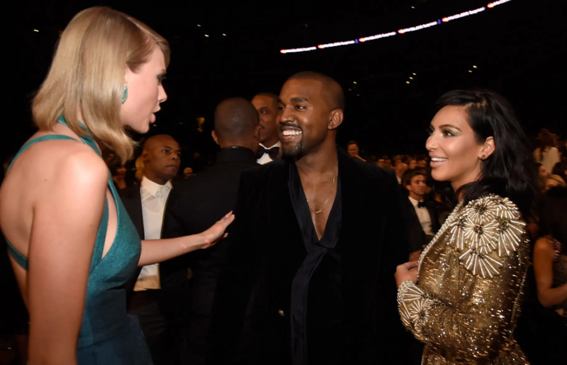 Taylor Swift, Kim Kardashian, dan Kanye West (foto: GQ)