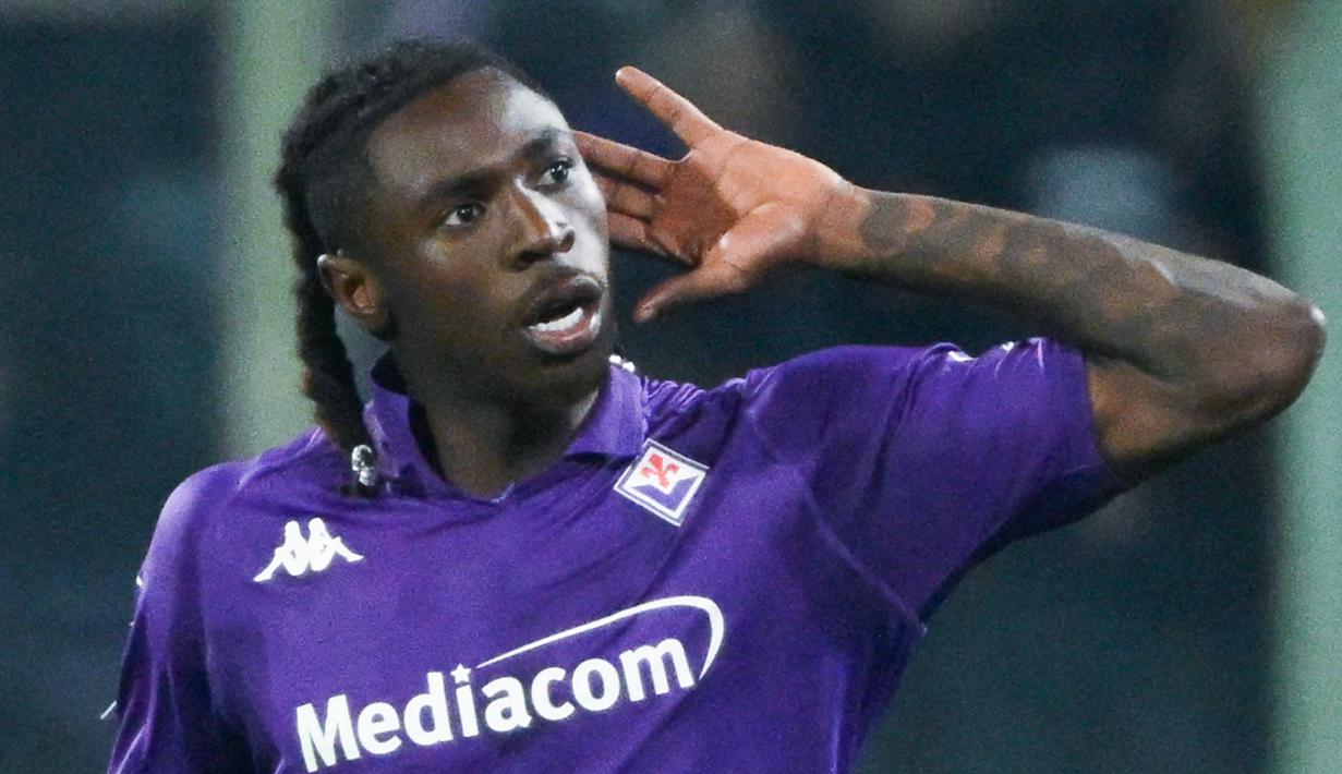 Fiorentina bisa menyarangkan tiga gol ke gawang Inter Milan. Masing-masing dicetak lewat brace Moise Keane dan satu gol dari Luca Ranieri. (AFP/Alberto Pizzoli)