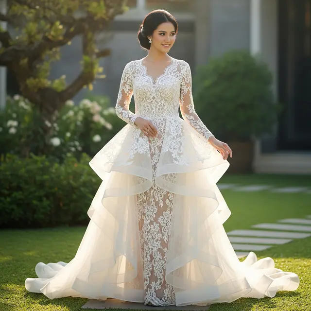 9 Model Long Dress Bahan Brokat dengan Potongan Princess Modern, Tren 2025
