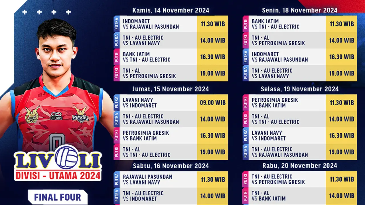Jadwal Livoli Divisi Utama 2024 - Final Four di Vidio