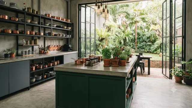 Model Dapur Industrial dengan Bukaan Lebar