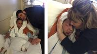 Luka bakar di wajah termasuk mengenai mata Leor Domatov usai menjajal rokok elektronik awal April lalu mendapat pelukan dari ayah dan ibunya. (Foto: NY Daily News)