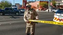Kemudian Polisi Las Vegas menulis di platform yang sama bahwa tersangka telah ditemukan dan tewas sekitar 40 menit setelah peringatan awal dipasang. (Madeline Carter/Las Vegas Review-Journal via AP)