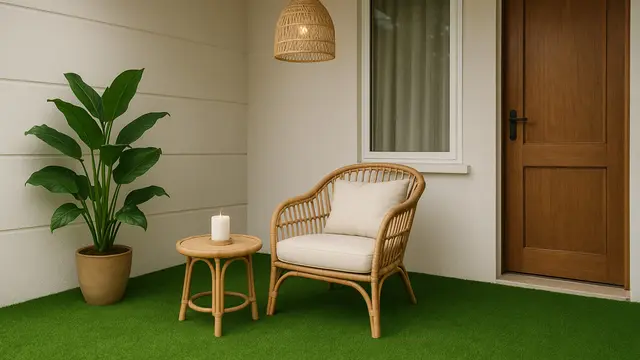 Model Teras dengan Rumput Sintetis yang Cozy dan Estetik (Foto: ChatGPT)