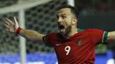 Striker Indonesia, Ilija Spasojevic, melakukan selebrasi usai mencetak gol ke gawang Guyana pada laga persahabatan di Stadion Patriot, Bekasi, Sabtu (25/11/2017). Indonesia menang 2-1 atas Guyana. (Bola.com/M Iqbal Ichsan)