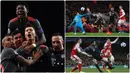 Bayern Muenchen pernah menghajar Arsenal dengan skor telak 10-2 saat berlaga di babak 16 besar Liga Champions 2017. Skor 10-2 ini menjadi gol agregat terbanyak dalam sejarah babak 16 besar Liga Champions. (kolase foto AFP)