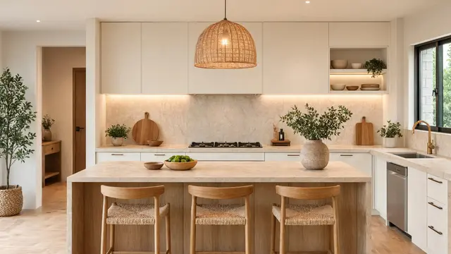 Dapur Boutique dengan Backsplash Batu Alam Bertekstur