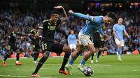 Jack Grealish menjadi pemain Inggris paling banyak mencetak peluang di Liga Champions musim ini. Itu dilakukannya saat Real Madrid melawan Manchester City (AFP)