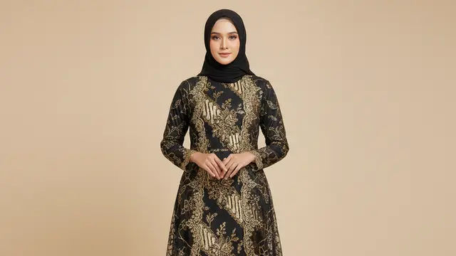 Model Gamis Batik Brokat Warna Hitam Gold Terbaik. Gemini